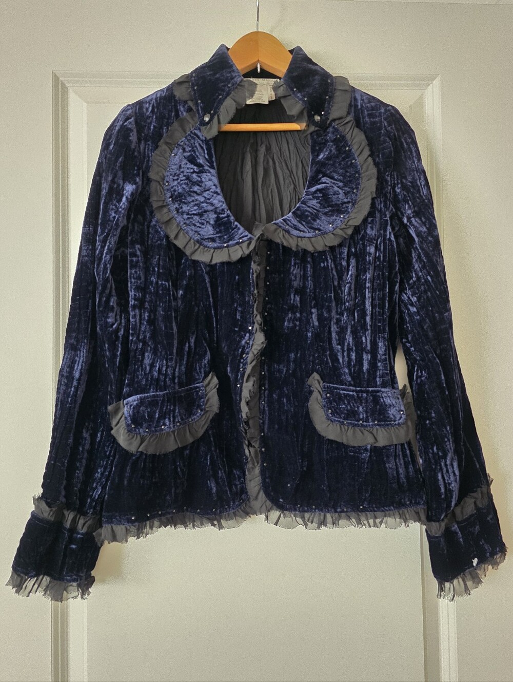 Vintage Y2k Alberto Makali Velvet Lace Ruffle Blazer Gothic Chic Whimsy Goth M